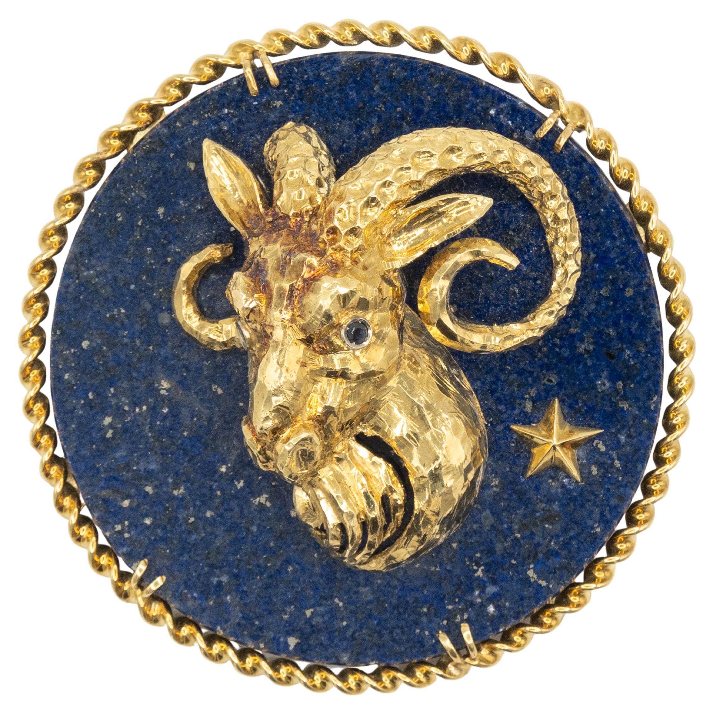 18K Yellow Gold Capricorn Zodiac Pendant c. 1970s For Sale