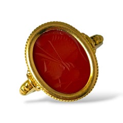 18K Yellow Gold Carnelian Sculpted Face Ring