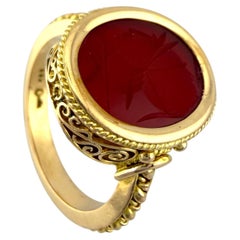18K Yellow Gold Carnelian Sculpted Face Ring