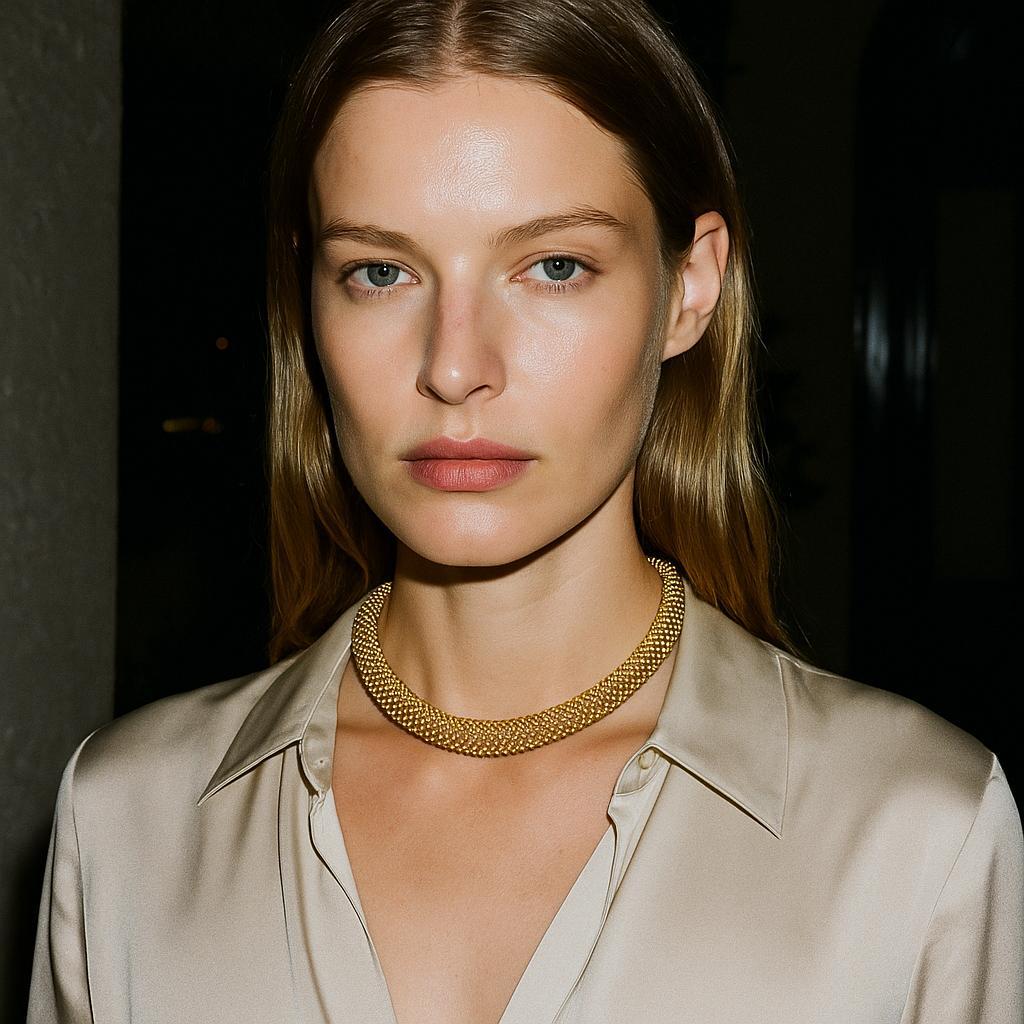 Or jaune 18k  Collier en or texturé Cartier 1960s en vente 1