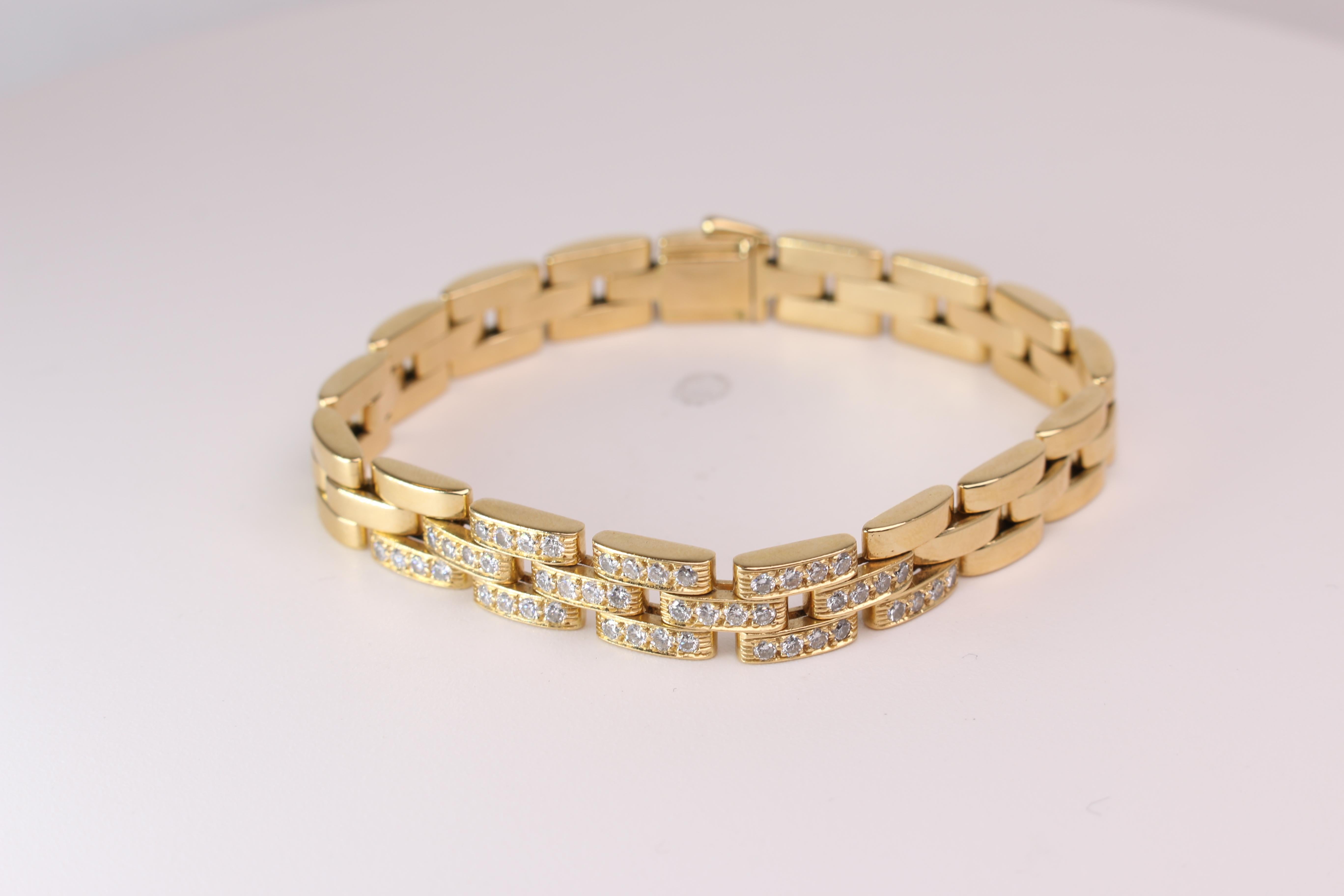 Yellow Gold Cartier Panther Diamond Link Bracelet 7