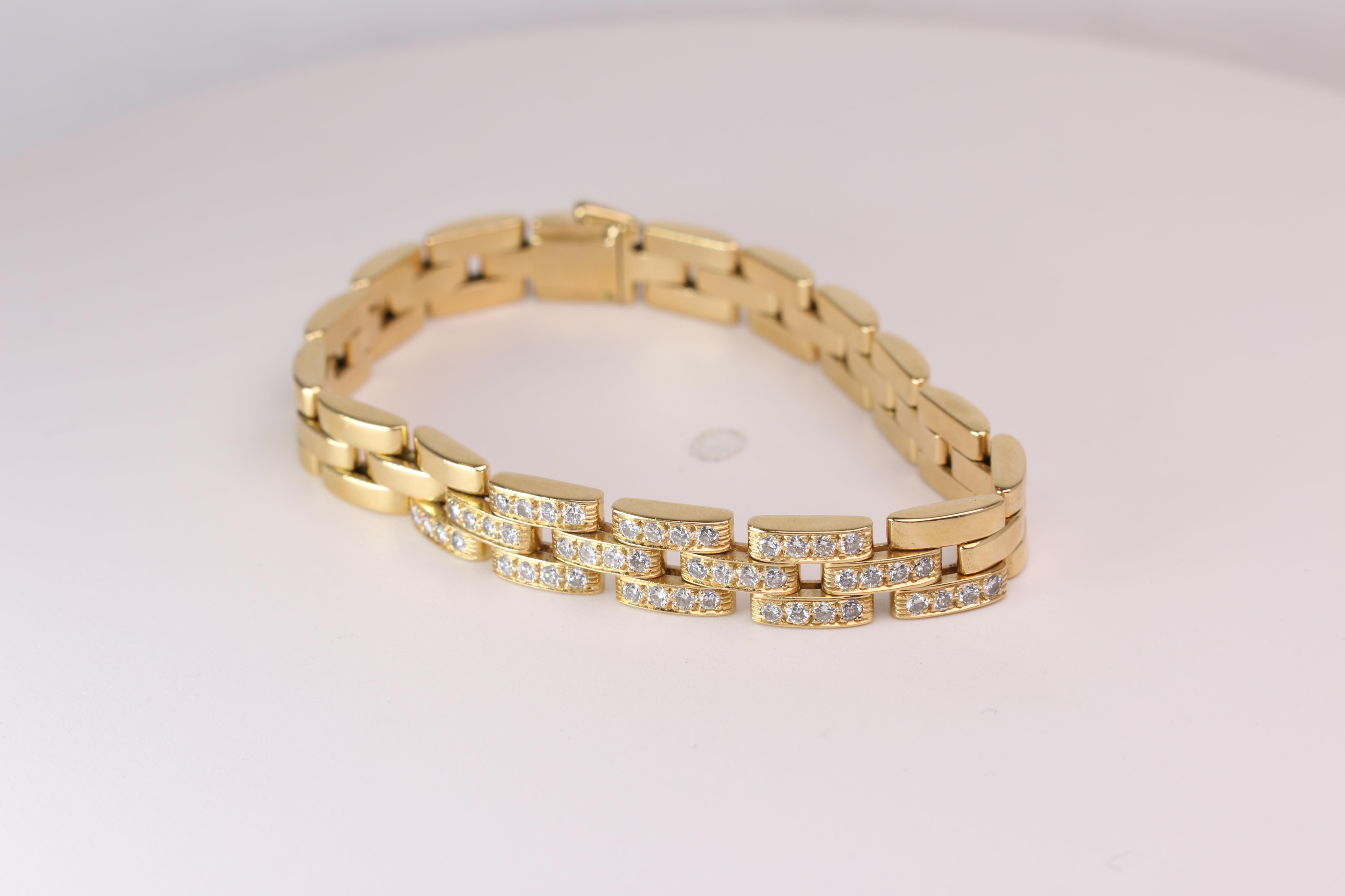 Yellow Gold Cartier Panther Diamond Link Bracelet 8