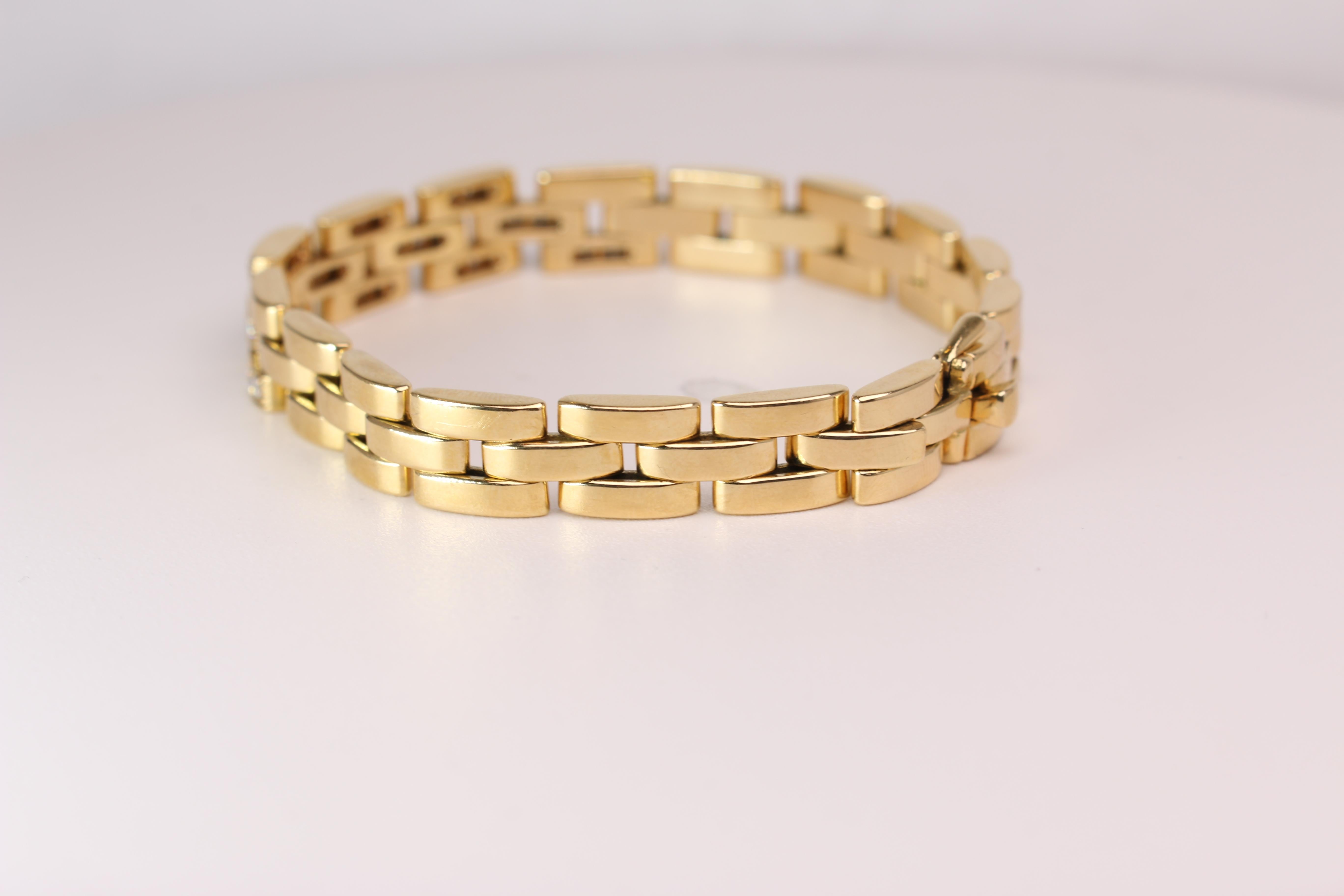 Round Cut Yellow Gold Cartier Panther Diamond Link Bracelet