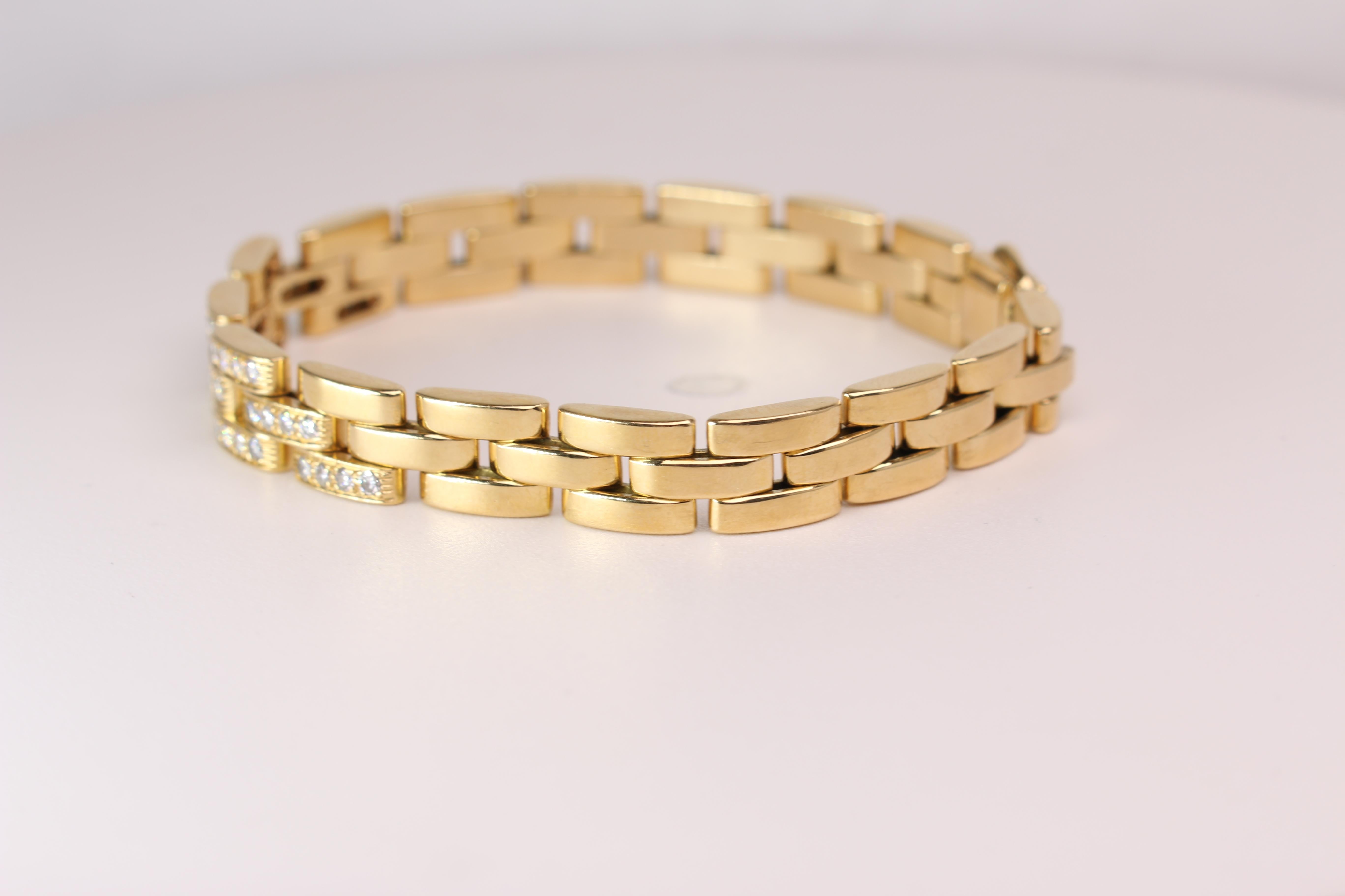 Women's or Men's Yellow Gold Cartier Panther Diamond Link Bracelet