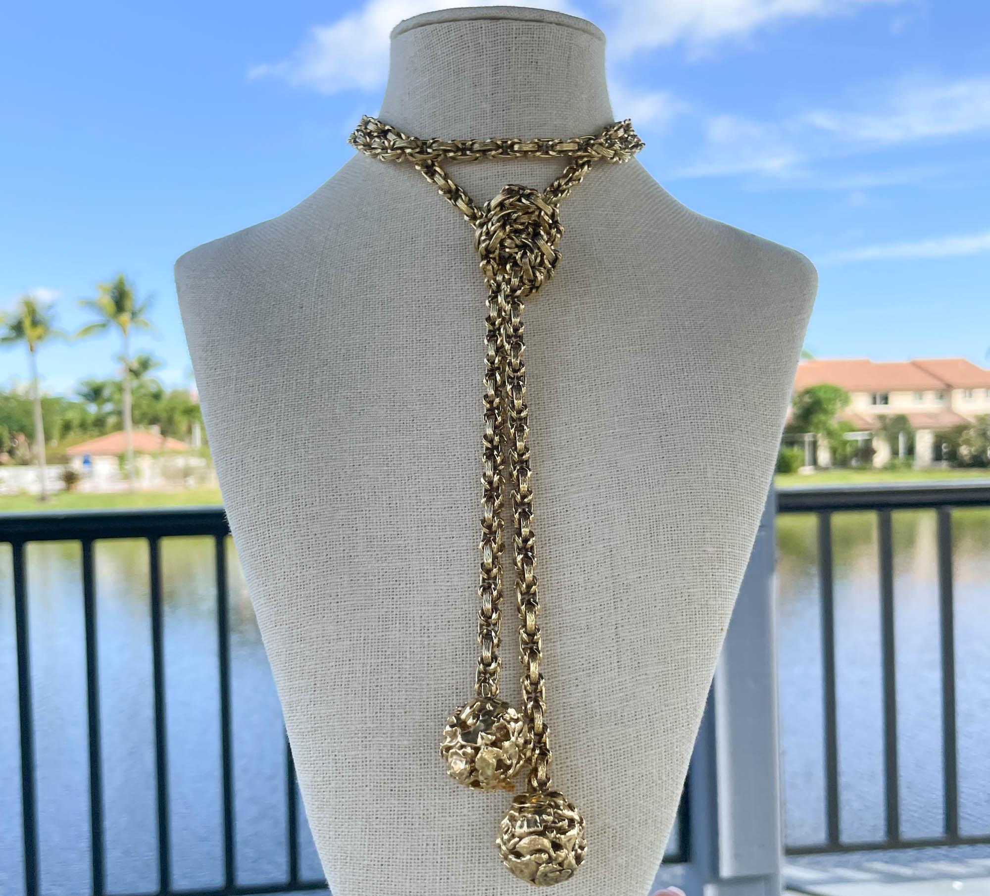 18k Yellow Gold Cartier Germany Heavy Rope Lariat Necklace In Good Condition For Sale In Boca Raton, FL