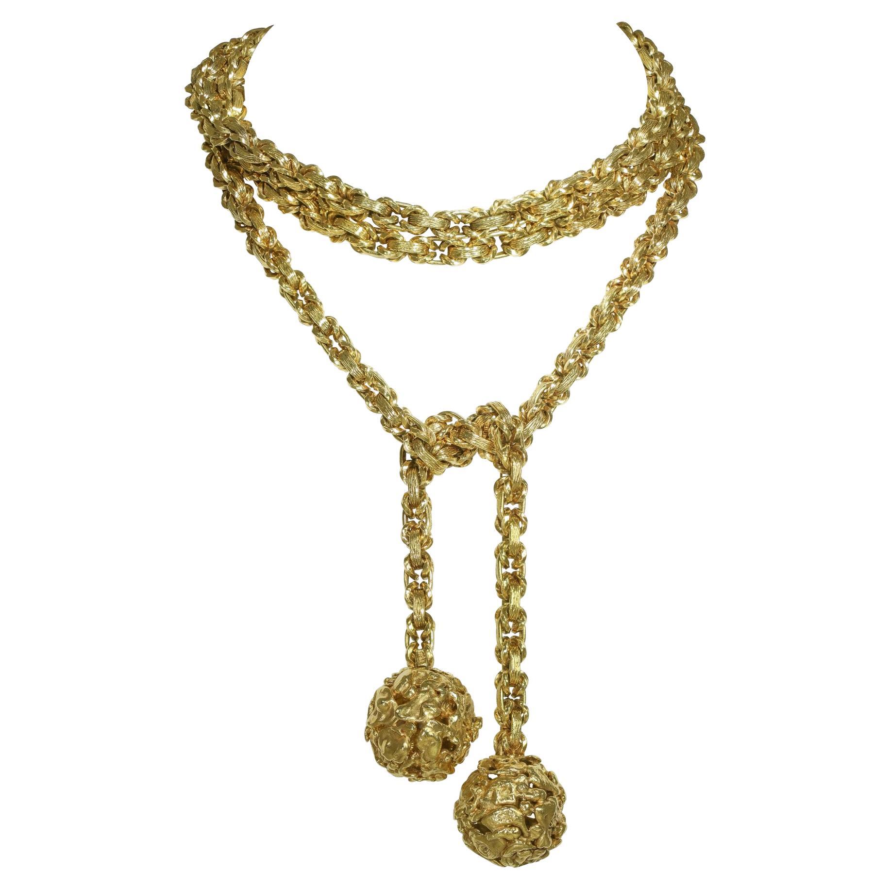 Collier Lariat en or jaune 18k Cartier Germany Heavy Rope en vente