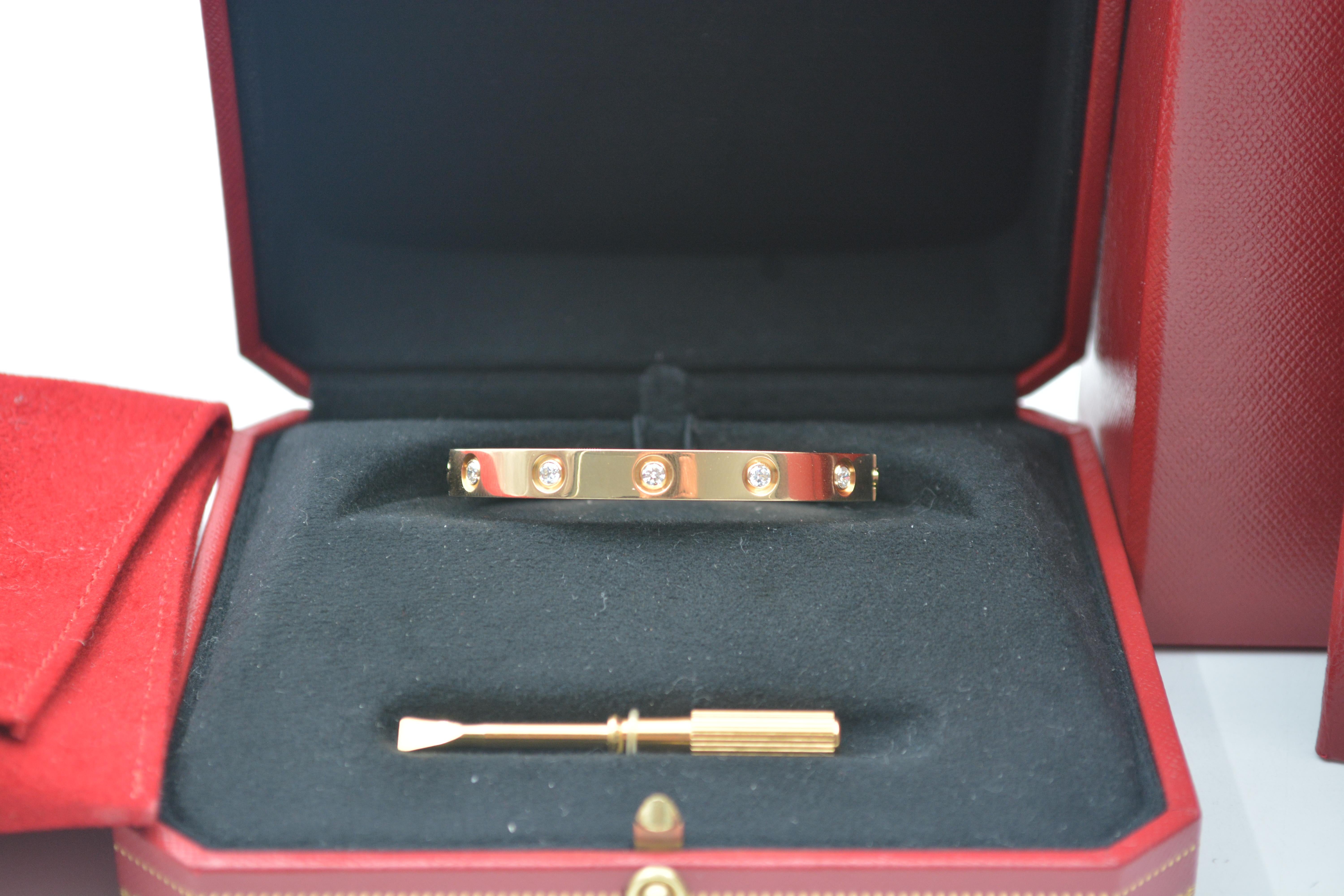 Brilliant Cut 18K Yellow gold Cartier Love bracelet with diamonds full set For Sale