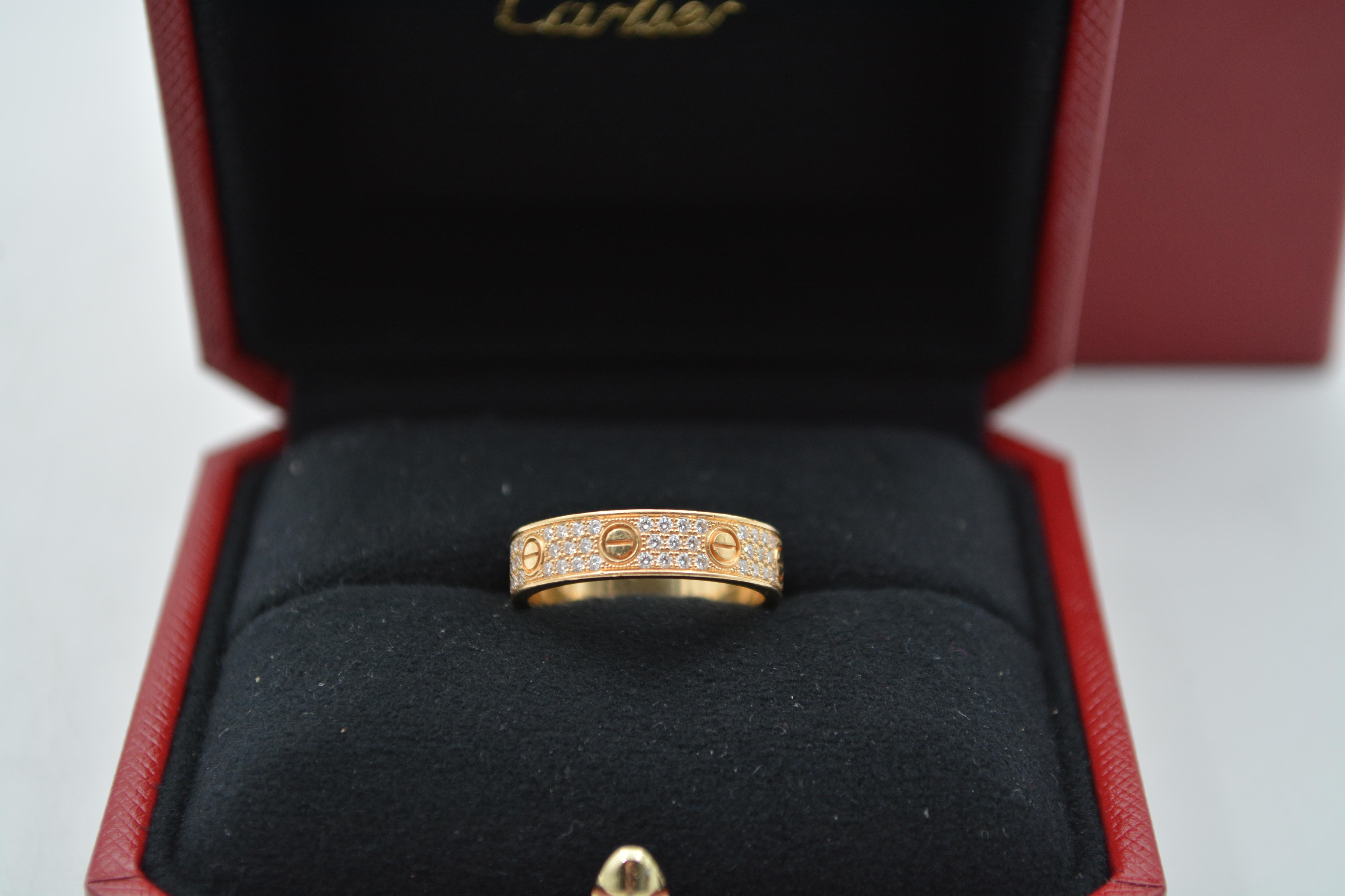 Brilliant Cut 18K Yellow gold Cartier Love ring with diamonds full set