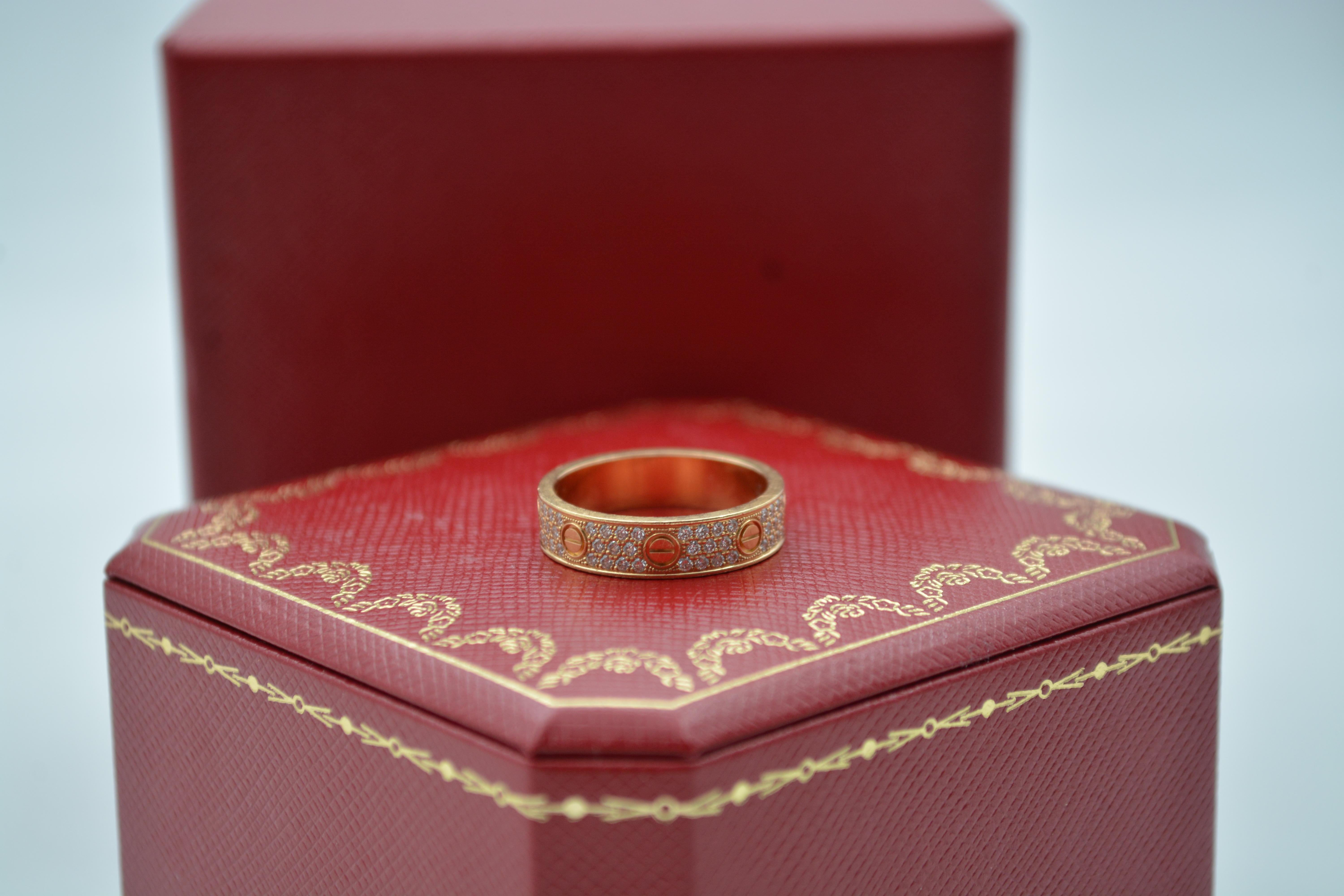 Women's 18K Yellow gold Cartier Love ring with diamonds full set