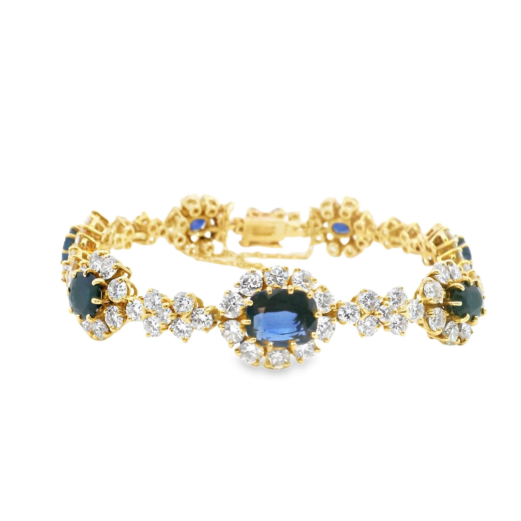 Oval Cut 18k Yellow Gold  Cartier Paris 1980s Sapphire Diamond  Bracelet For Sale
