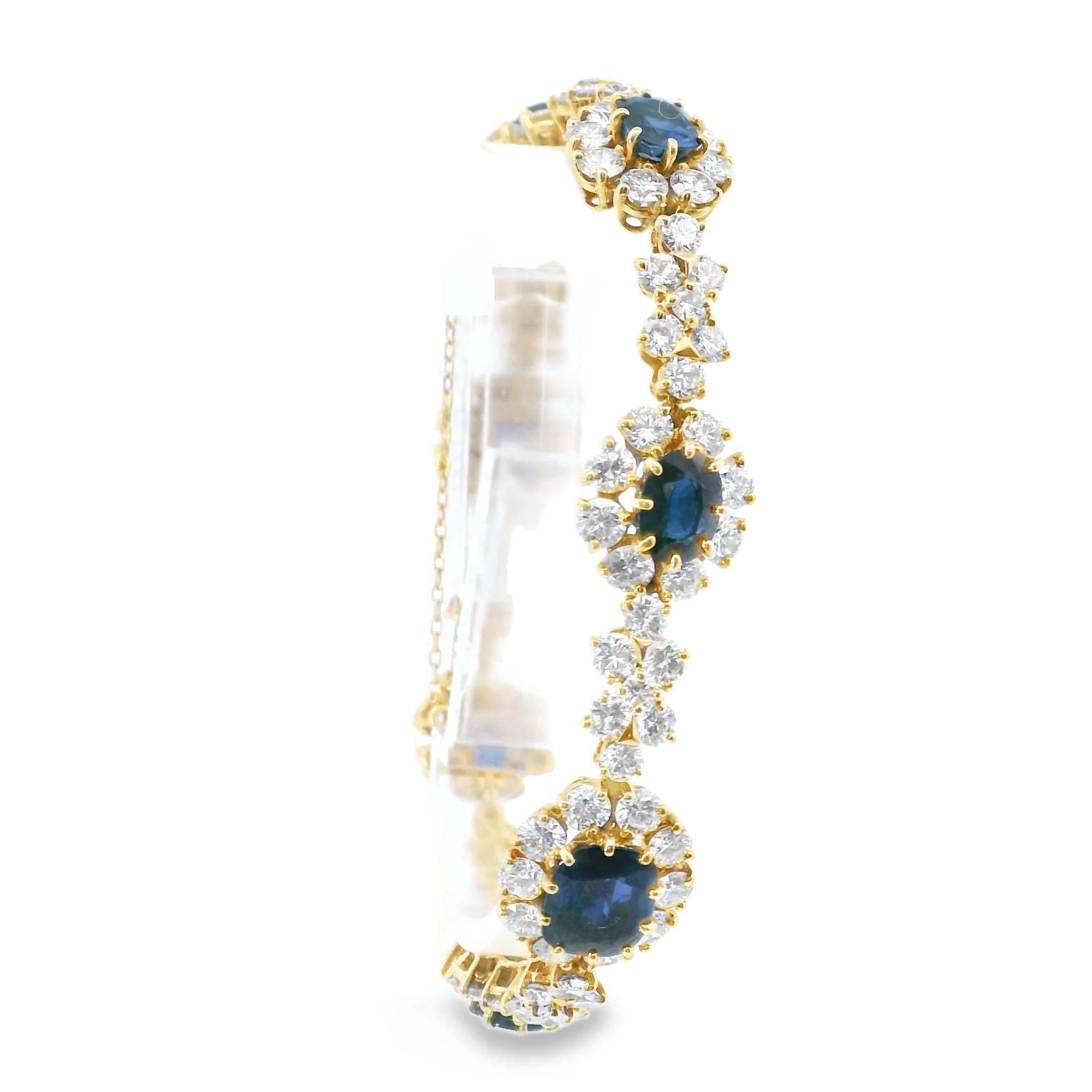 Women's 18k Yellow Gold  Cartier Paris 1980s Sapphire Diamond  Bracelet For Sale