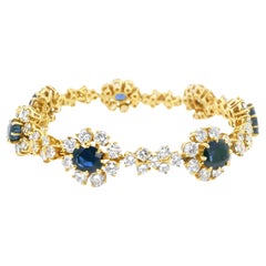 18k Yellow Gold  Cartier Paris 1980s Sapphire Diamond  Bracelet
