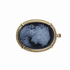 18K Yellow Gold Carved Agate Cameo Brooch/Pendant #24069