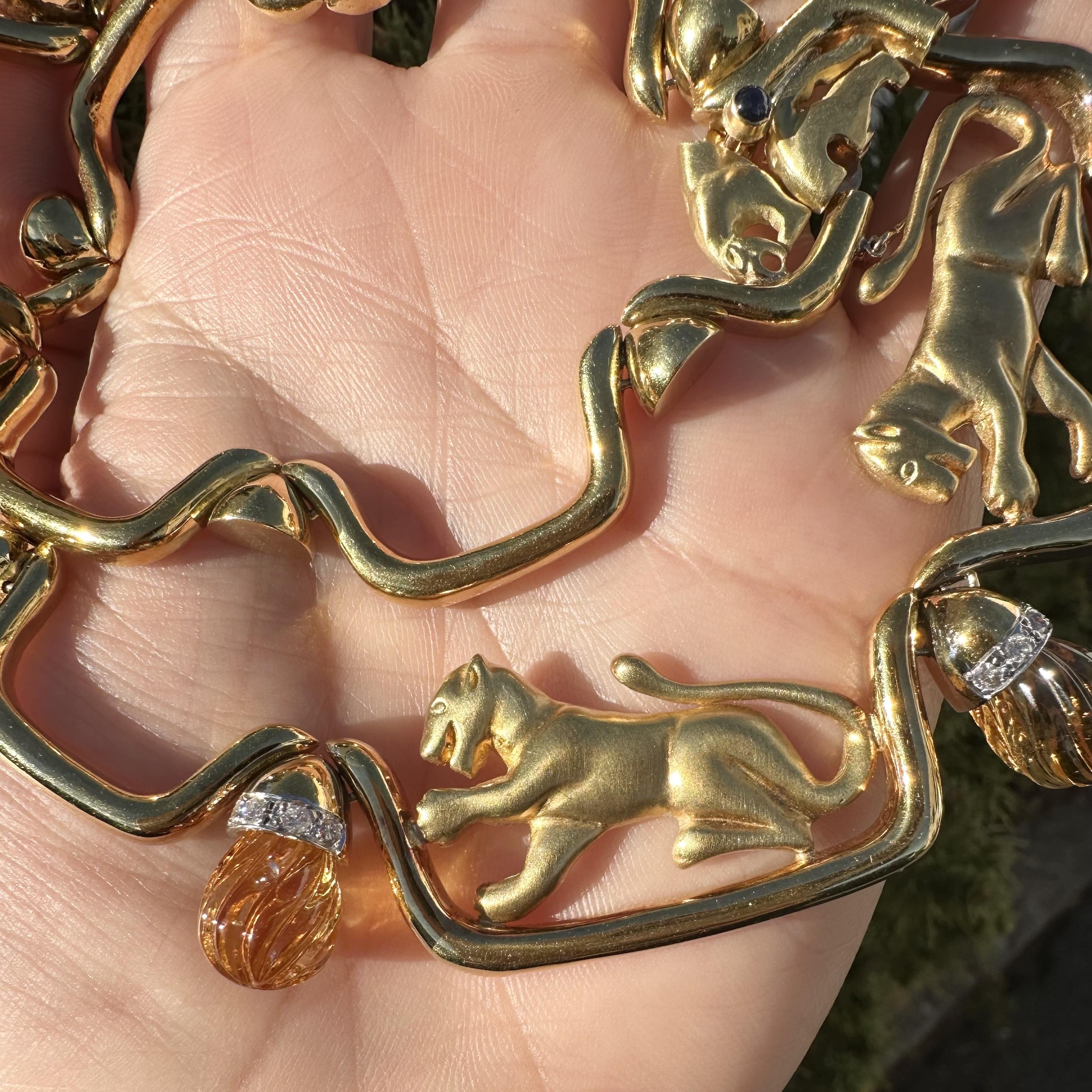 Taille brillant Collier Panthère en or jaune 18 carats avec citrine et diamant en double finition en vente