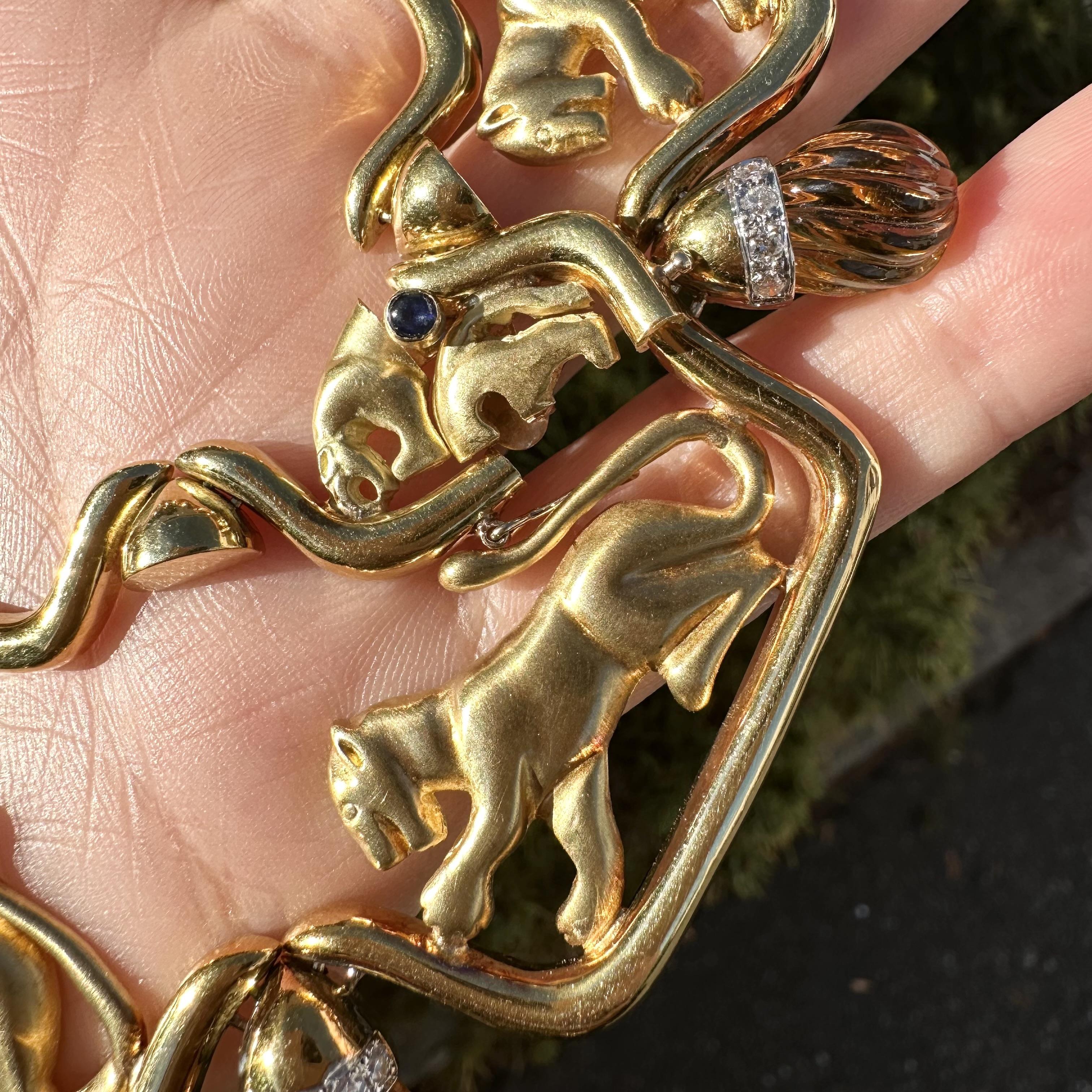 Collier Panthère en or jaune 18 carats avec citrine et diamant en double finition Bon état - En vente à Montclair, NJ