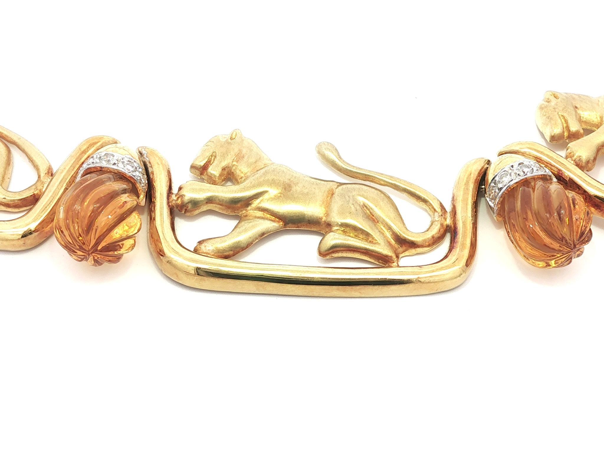 Collier Panthère en or jaune 18 carats avec citrine et diamant en double finition en vente 3
