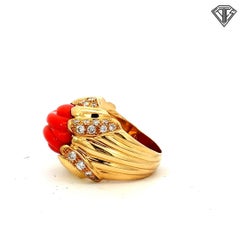 18k Yellow Gold Carved Coral & Diamond Cocktail Ring