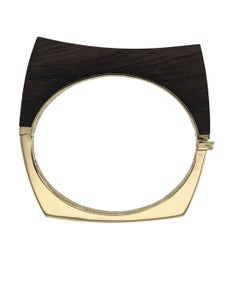 18K Yellow Gold Carved Ebony Concave Bangle Bracelet by Fern Freeman.