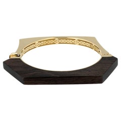 18K Yellow Gold Carved Ebony Hexagon Bangle Bracelet by Fern Freeman