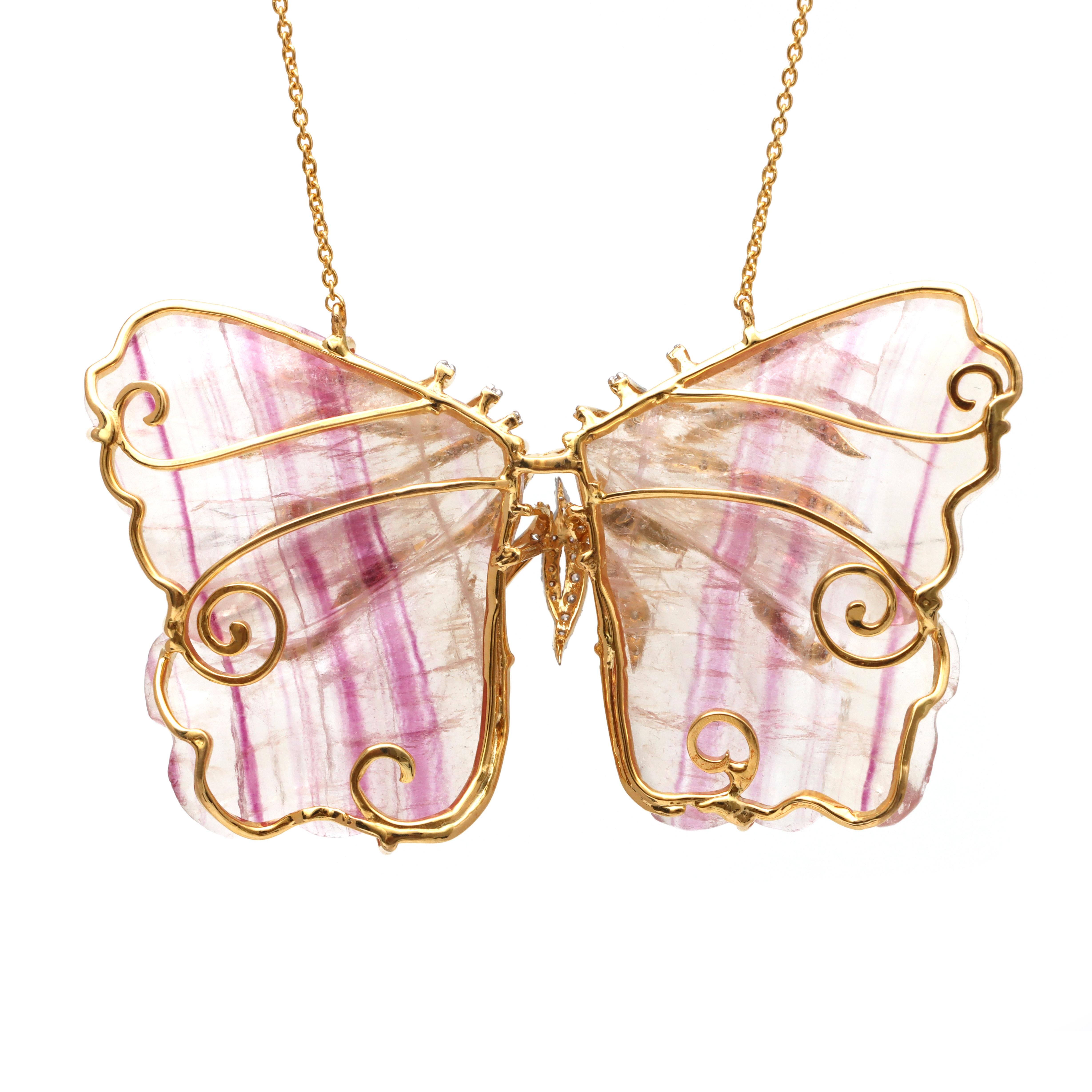 Collar Colgante Mariposa Tallada Oro Amarillo 18K, Collar Statement Para Ella en venta 1
