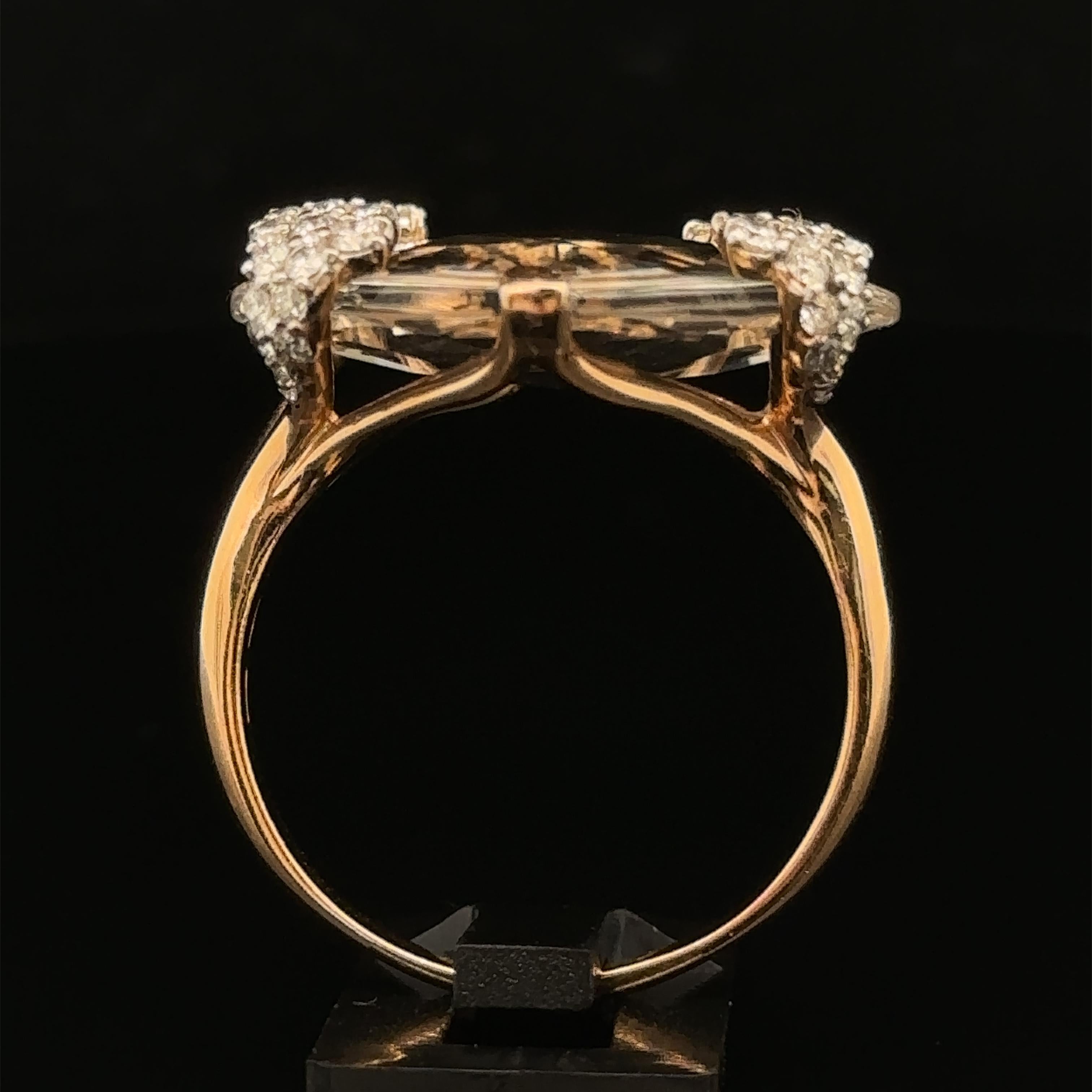 18k Yellow Gold Casato Diamond Prong & Large Faceted White Quartz Statement Ring For Sale 10