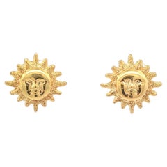 Orecchini a perno in oro giallo 18k Celestial Sun Face con doppia finitura