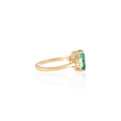 18k Yellow Gold Certified 2.87 CTW Octagon Emerald and Diamond Three Stone Ring