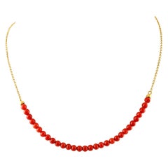 18 Karat Yellow Gold Chain and Coral Spheres Necklace