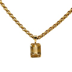 18K Yellow Gold Chain, Citrine Pendant- Estate Jewelry