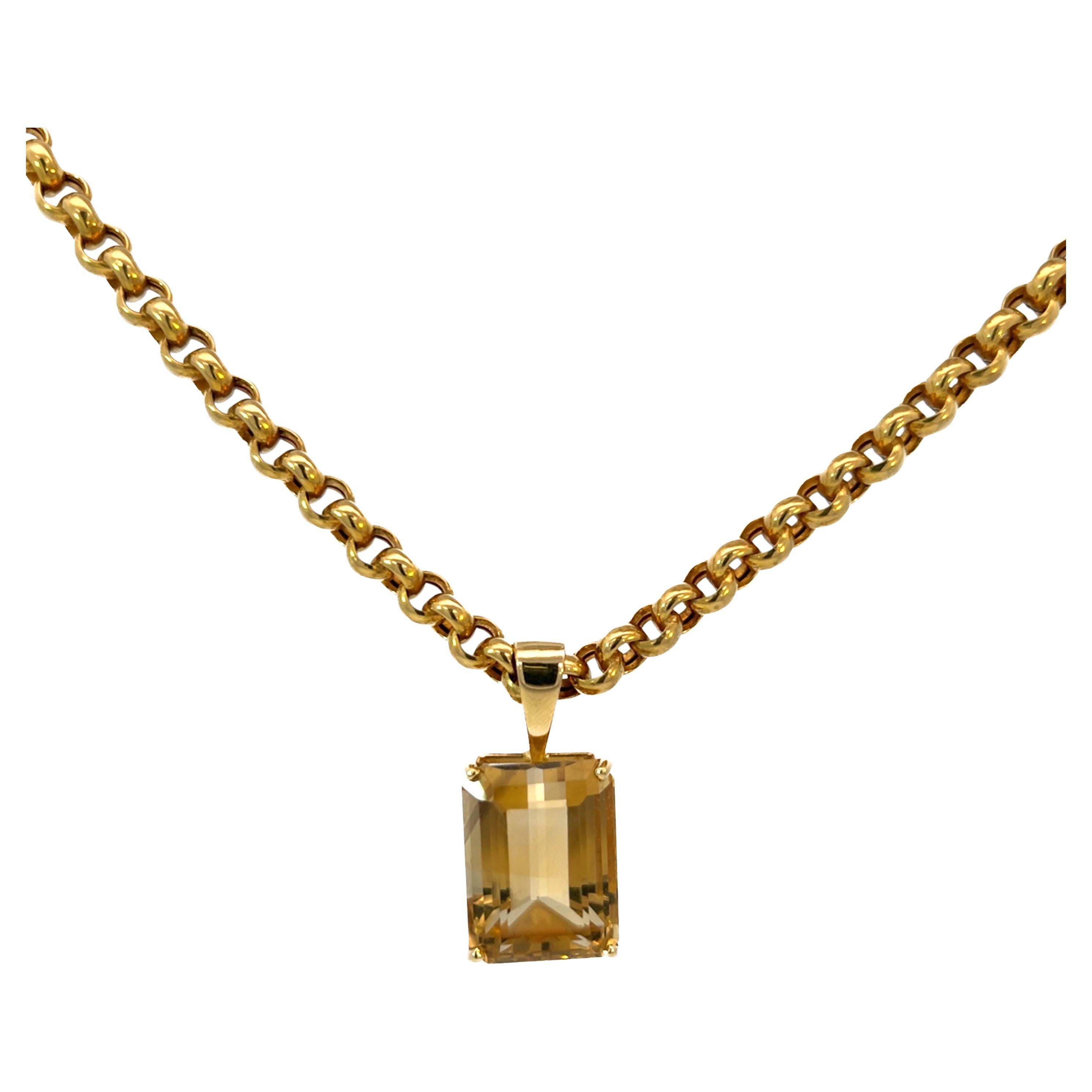 18K Yellow Gold Chain, Citrine Pendant- Estate Jewelry