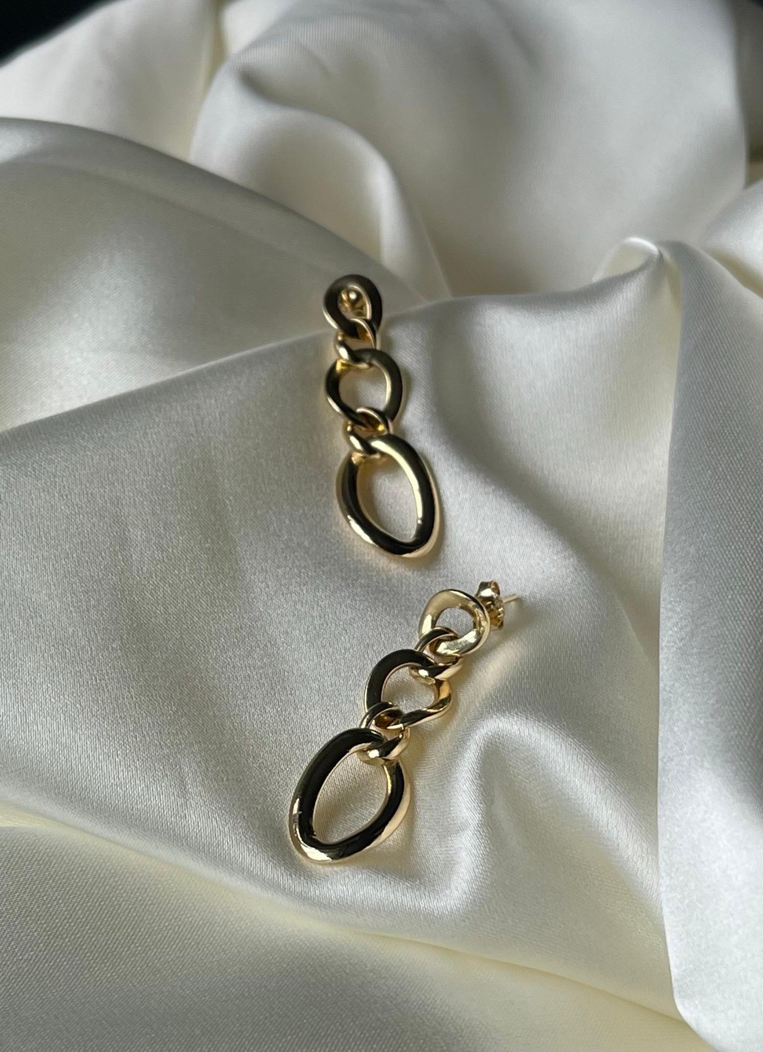 Modernist 18K Yellow Gold Chain Link Drop Earrings For Sale