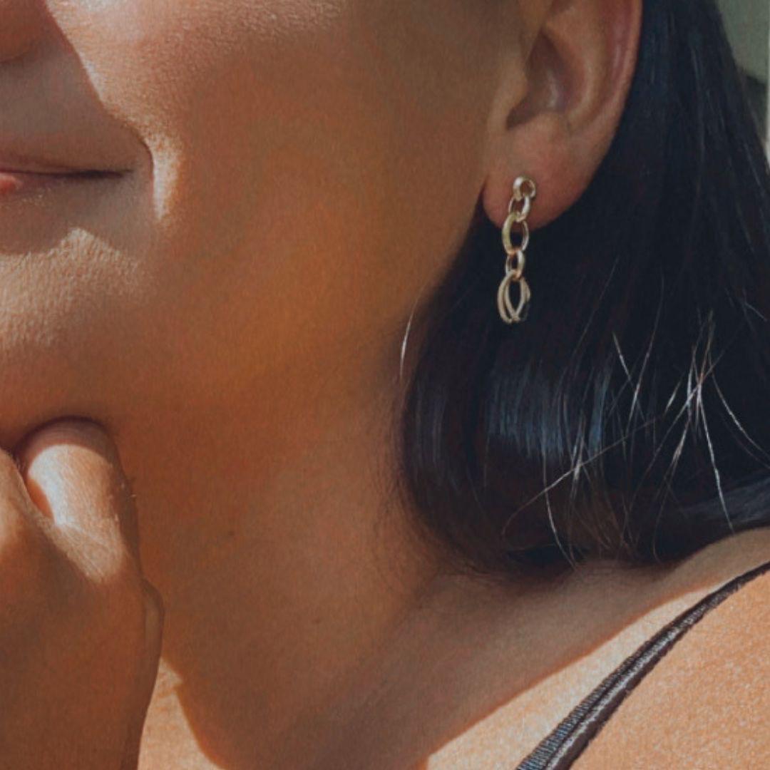da uomo o donna Orecchini a goccia a catena in oro giallo 18K A Link in vendita