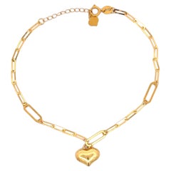 18K Yellow Gold Chain Link Heart Charm Bracelet