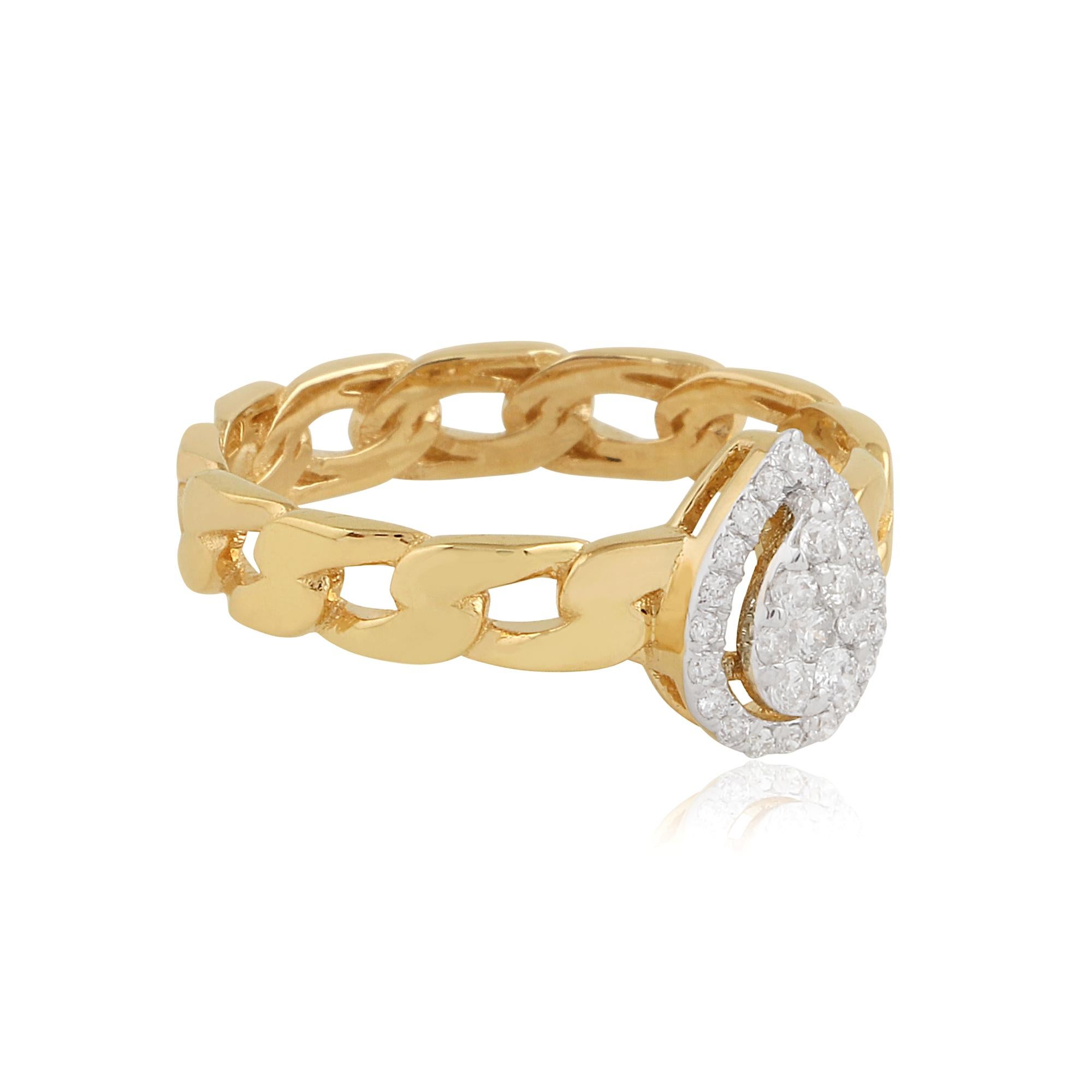 For Sale:  18k Yellow Gold Chain Link Ring Gift with Pear Shaped Diamond Cluster 2