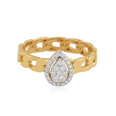 18k Yellow Gold Chain Link Ring Gift with Pear Shaped Diamond Cluster