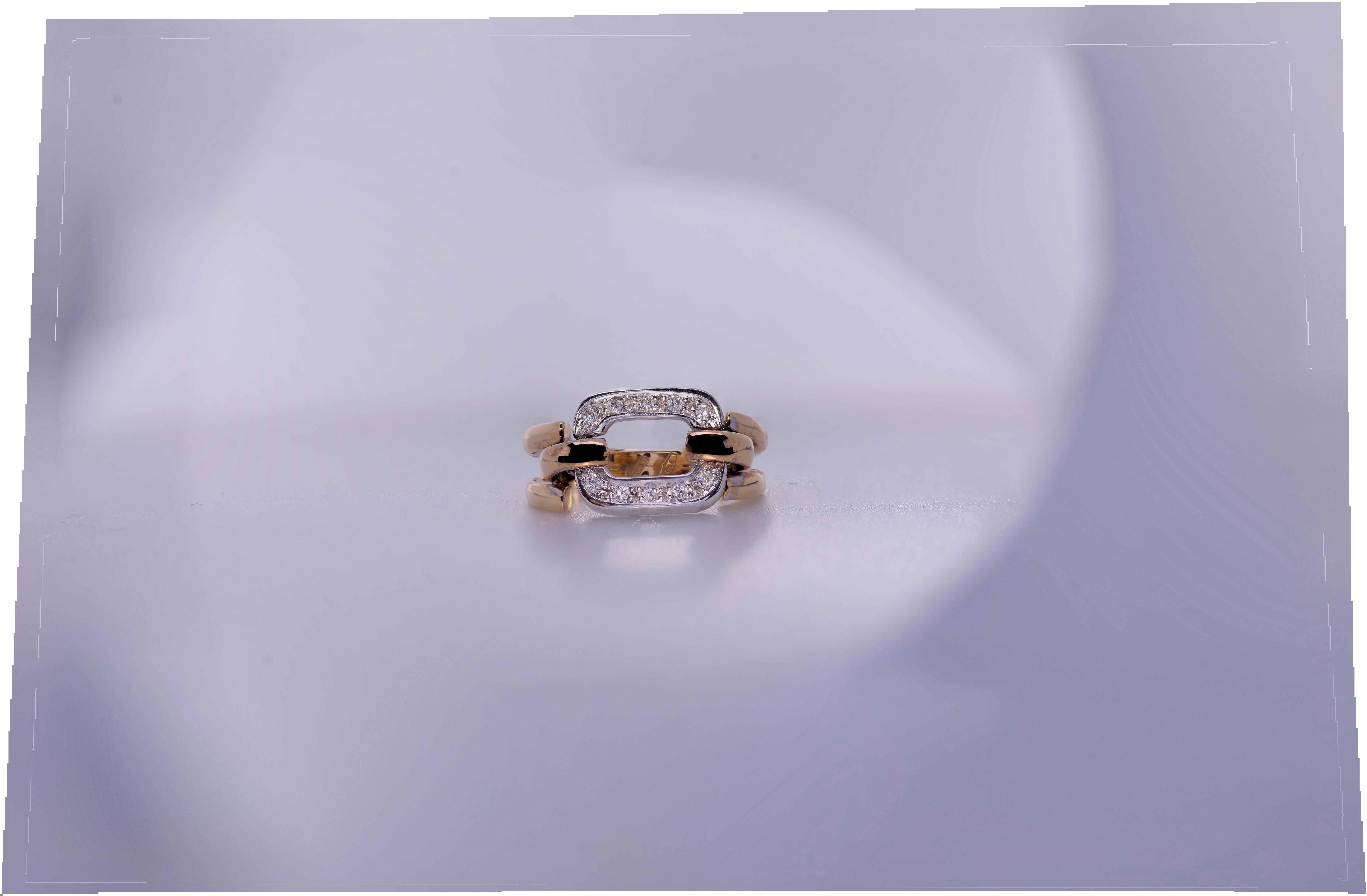18K Yellow Gold Chain-Link White 0.10 Carats White Diamonds Ring 7