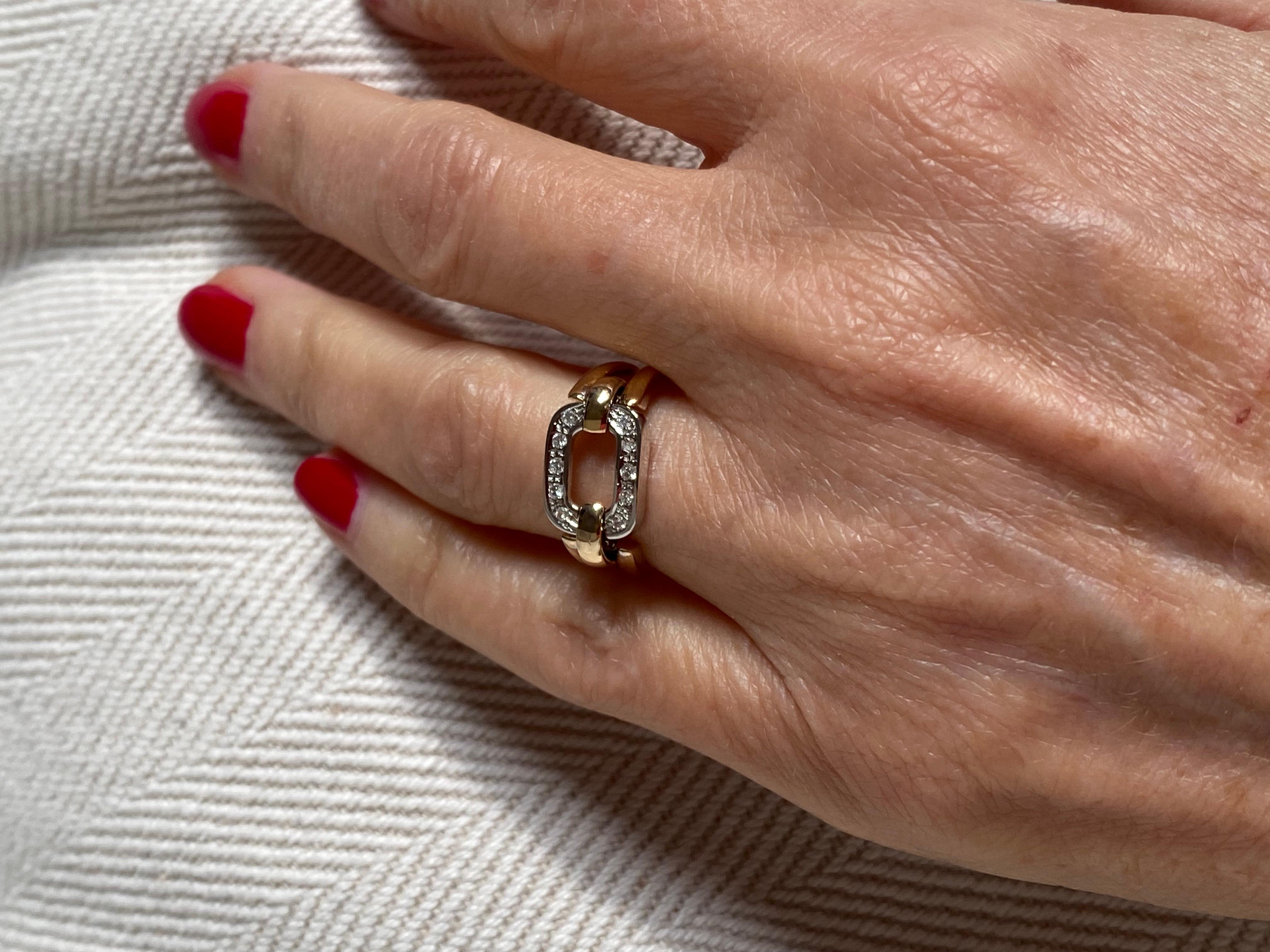 18K Yellow Gold Chain-Link White 0.10 Carats White Diamonds Ring In New Condition In Rome, IT