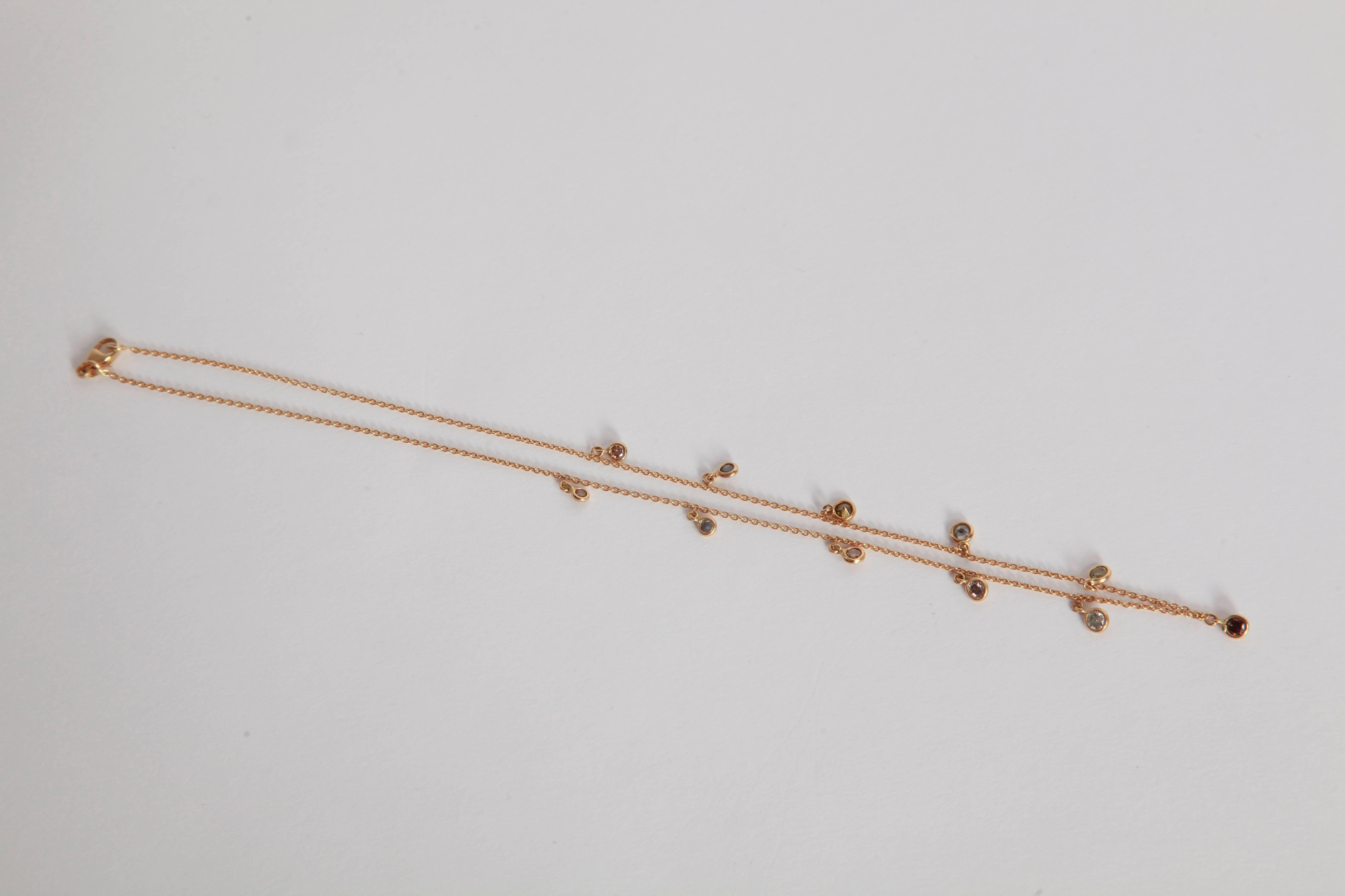 Contemporary 18K yellow gold chain set with Eleven Fancy Diamonds 1, 31 carat For Sale