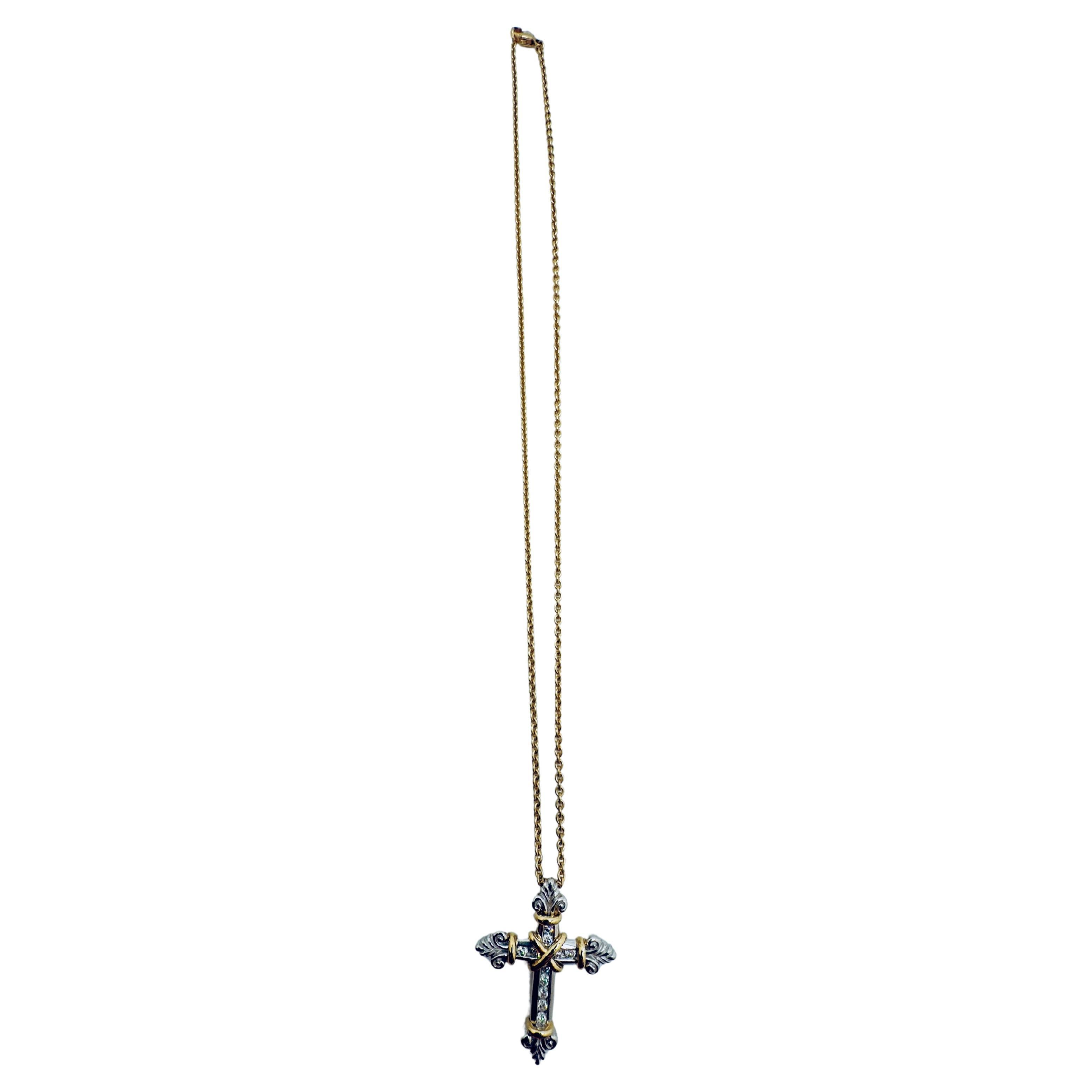 18K Yellow Gold Chain with Platinum Diamond Cross Pendant