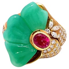 18k Gelbgold Chalcedon, Rubin & Diamant Größe 7,5 Mode Ring