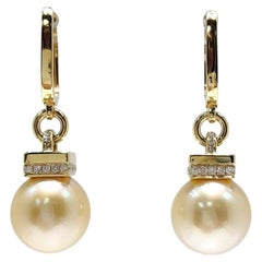 Orecchini a cerchio in oro giallo 18K con perle dei mari del sud e diamanti - Perle da 10 mm