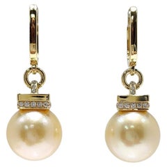 Orecchini a cerchio in oro giallo 18K con perle dei mari del sud e diamanti-11,5 mm
