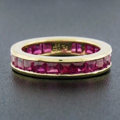 18k Yellow Gold Channel GIA Square Step Burma Ruby Wide Eternity Stack Band Ring
