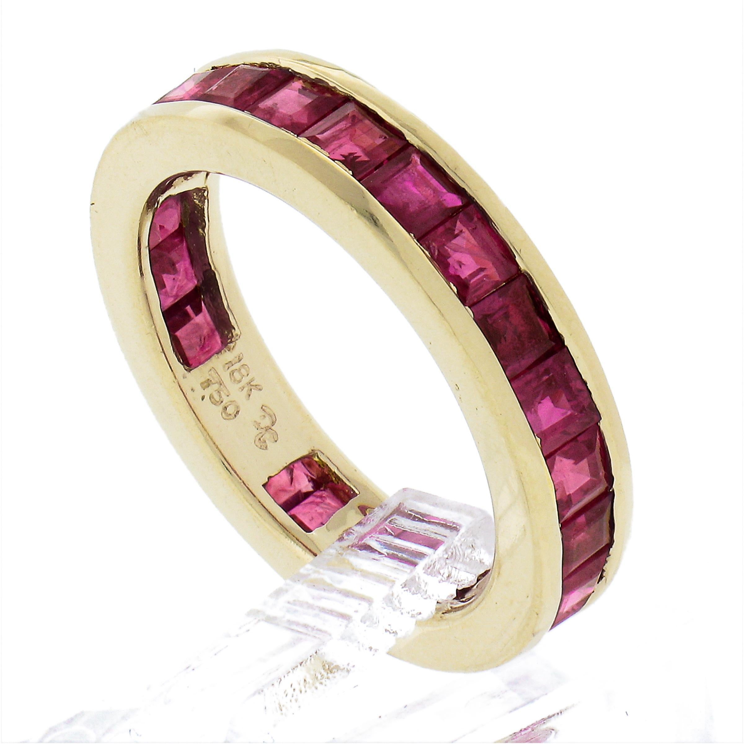 18k Yellow Gold Channel GIA Square Step Burma Ruby Wide Eternity Stack Band Ring In Excellent Condition For Sale In Montclair, NJ