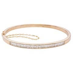 18k Yellow Gold Channel Set Baguette Cut Diamond Bangle Bracelet