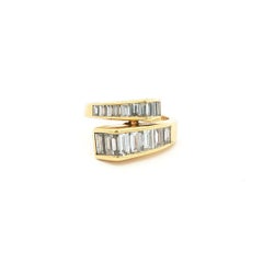18K Yellow Gold Channel-Set Baguette Diamond Bypass Cocktail Ring