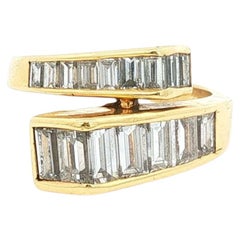18K Yellow Gold Channel-Set Baguette Diamond Bypass Cocktail Ring