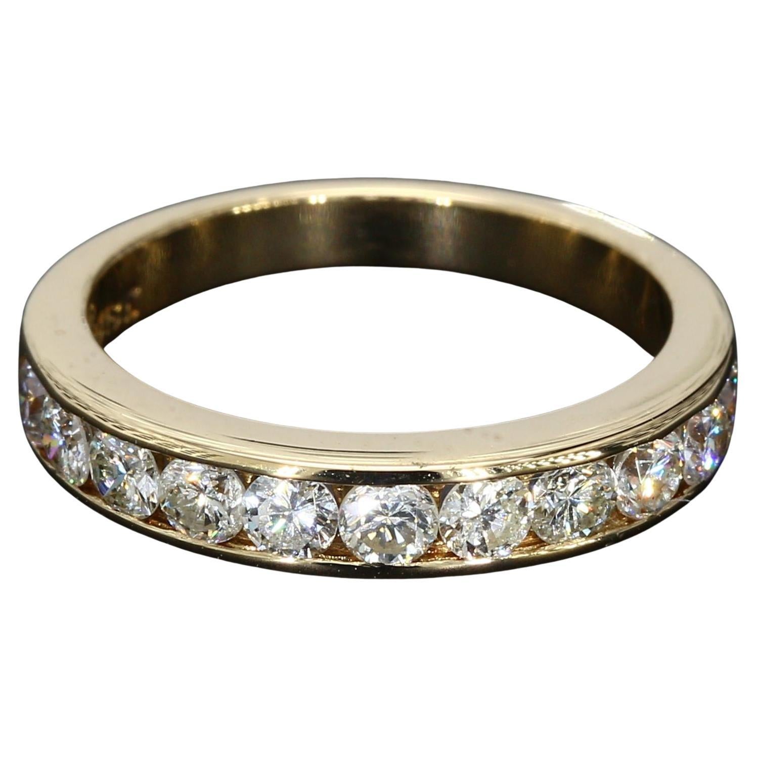 18k Yellow Gold Channel Set Ring with Eleven Round Brilliant Diamonds - Size 6.5