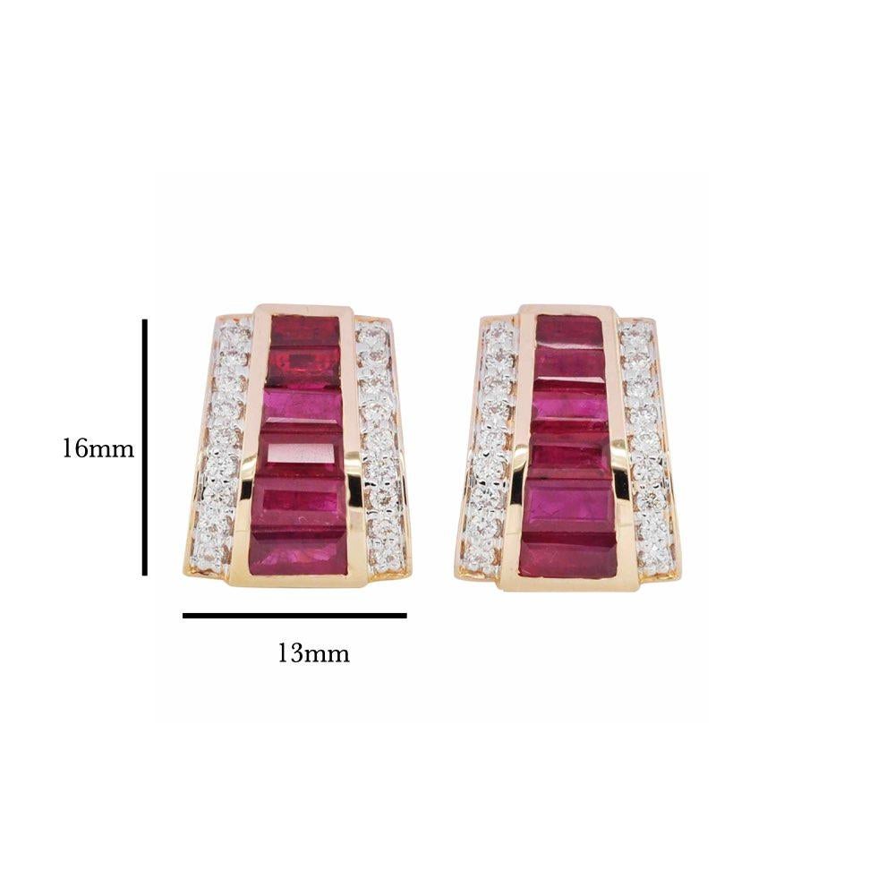 18K Yellow Gold Channel Set Ruby Taper Baguette Pyramid Pendant Earrings Set  For Sale 7