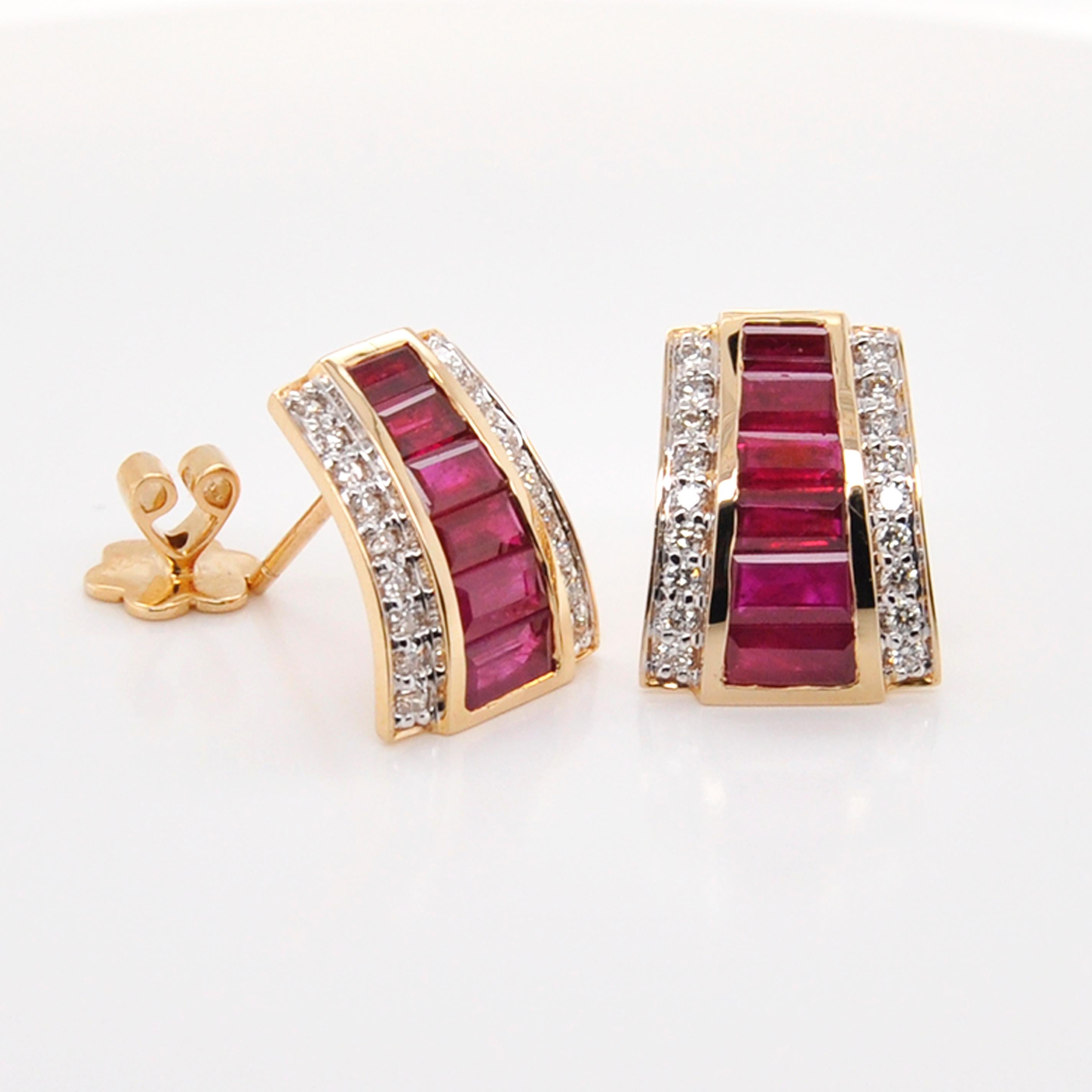 18K Yellow Gold Channel Set Ruby Taper Baguette Pyramid Pendant Earrings Set  For Sale 8
